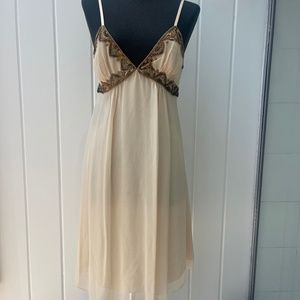 TEMPERLEY LONDON CREAM SILK DRESS GOLD BRONZE SEQUIN DETAIL
